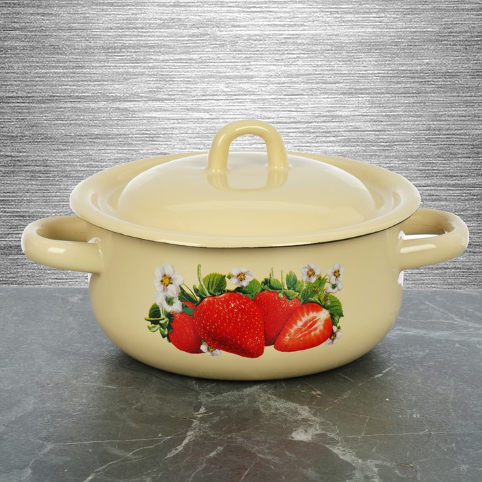 Кастрюля цилиндрическая 1,5 л "Клубника садовая", цвет палевый