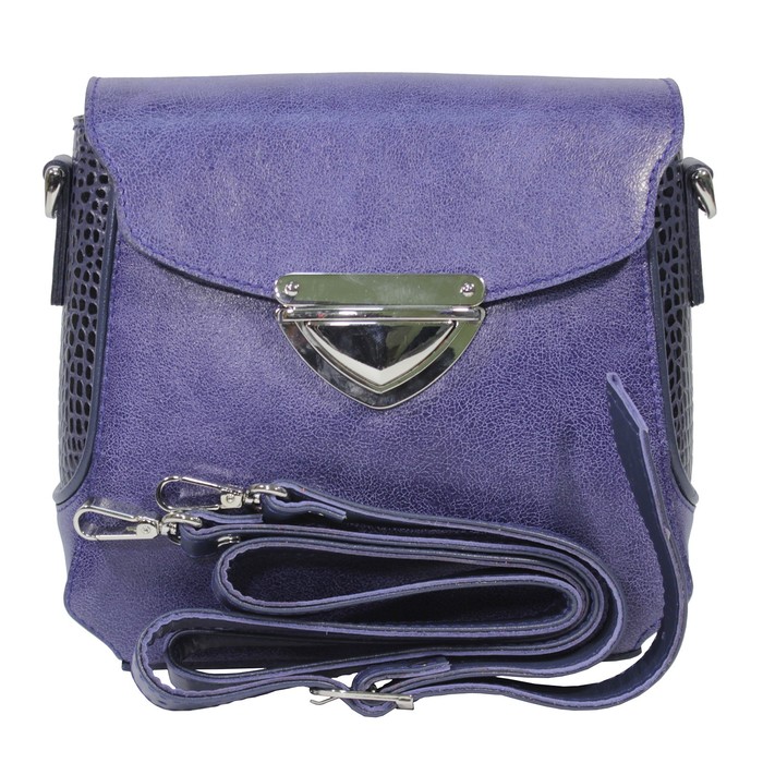 Сумка женская на длинном ремне, натуральная кожа, цвет синий