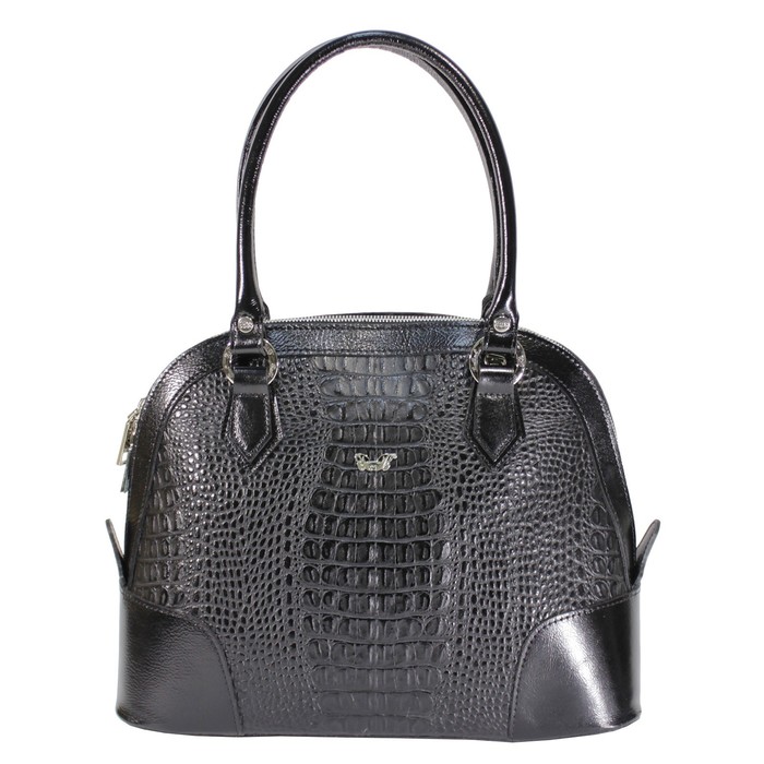 Сумка женская саквояж, натуральная кожа, цвет чёрный