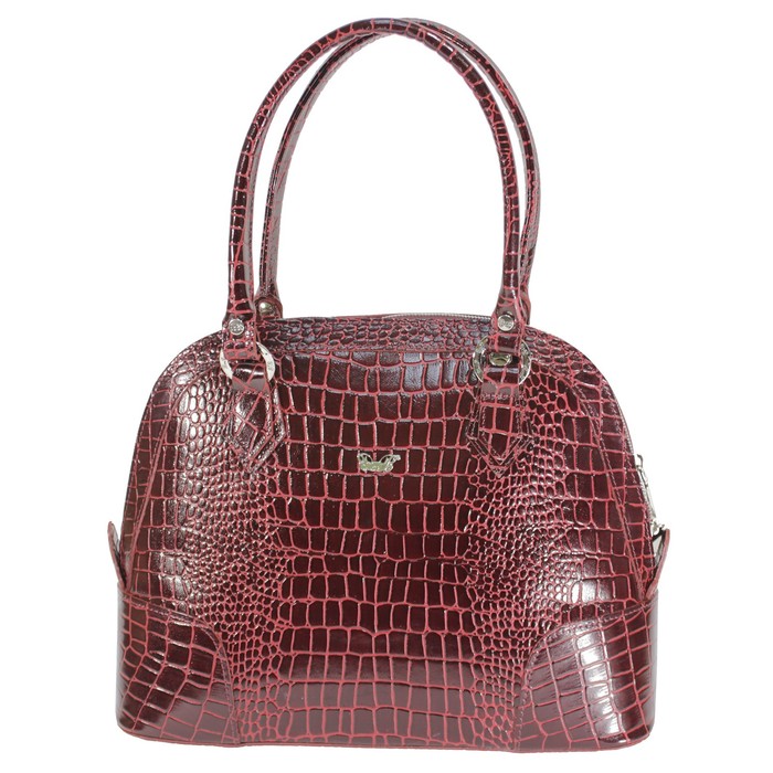 Сумка женская саквояж, натуральная кожа, цвет бордовый