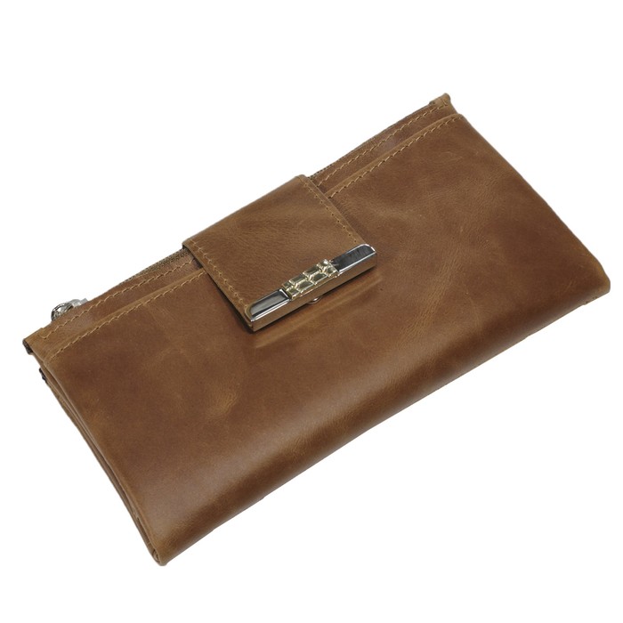 Кошелёк женский на кнопке, 2 отдела для купюр, для монет, для кредитных карт, цвет коричневый