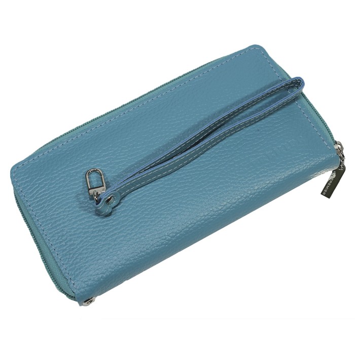 Кошелёк женский на молнии, 2 отдела для купюр, для монет, для кредитных карт, цвет голубой