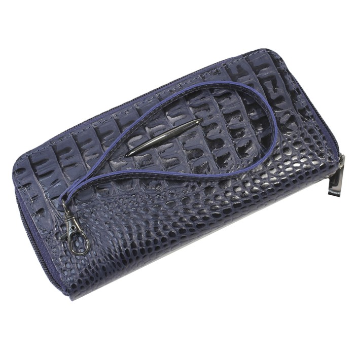 Кошелёк женский на молнии, 3 отдела для купюр, для кредитных карт, цвет синий