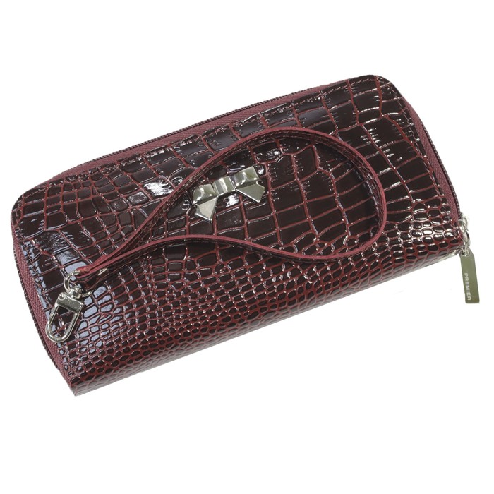 Кошелёк женский на молнии, 3 отдела для купюр, для кредитных карт, цвет бордовый