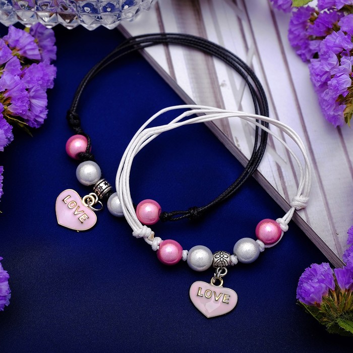 Браслет ассорти "Неразлучники" сердце с надписью, цветной
