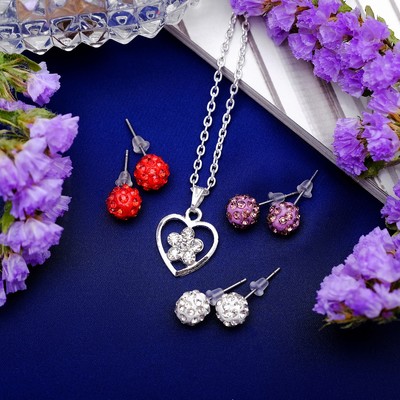 Гарнитур 2 предмета: серьги, кулон "Сердце" с шамбалой, цвет МИКС, 45 см