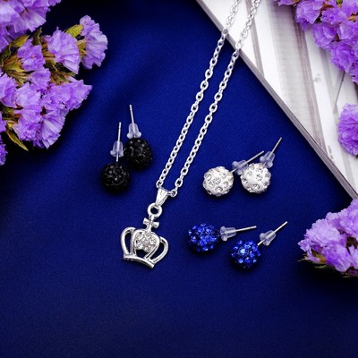 Гарнитур 2 предмета: серьги, кулон "Корона" с шамбалой, цвет МИКС, 45 см