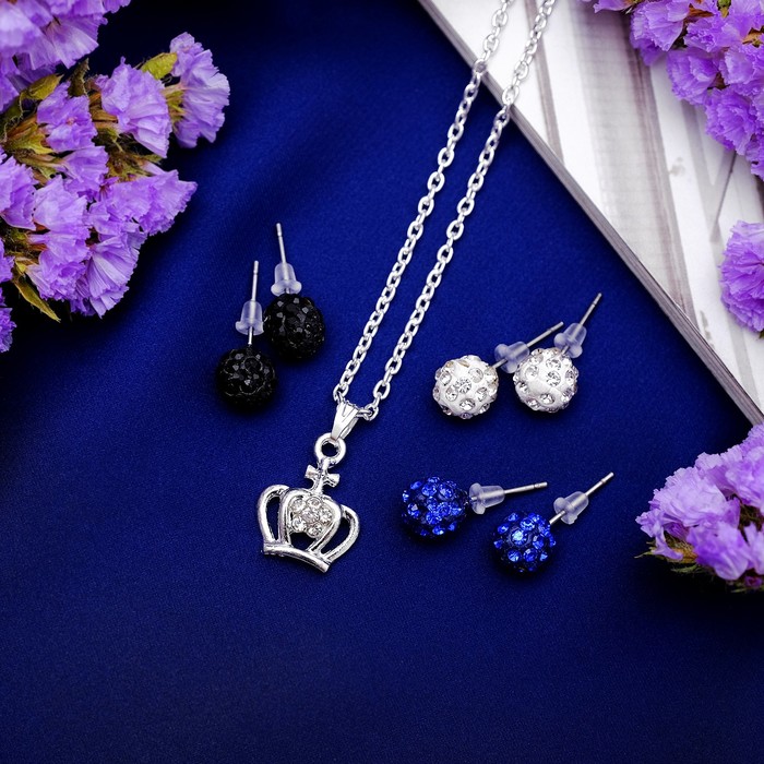 Гарнитур 2 предмета: серьги, кулон "Корона" с шамбалой, цвет МИКС, 45см