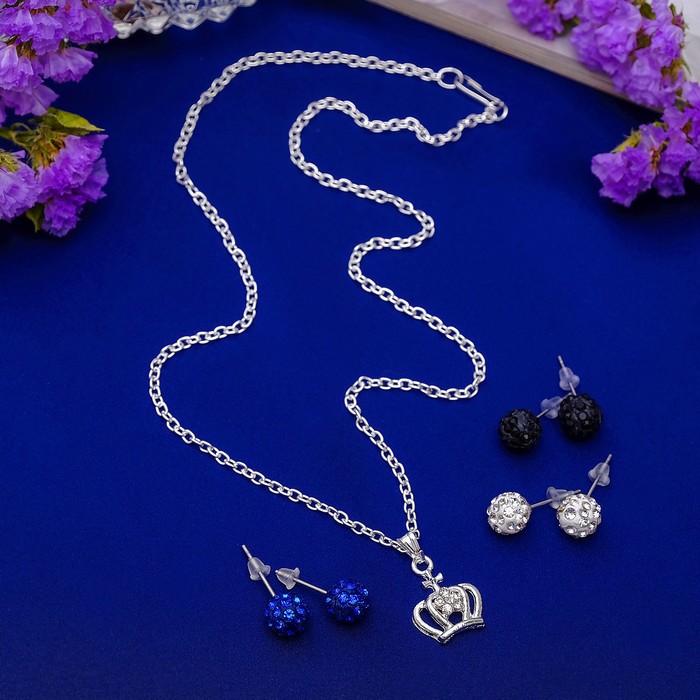 Гарнитур 2 предмета: серьги, кулон "Корона" с шамбалой, цвет МИКС, 45см