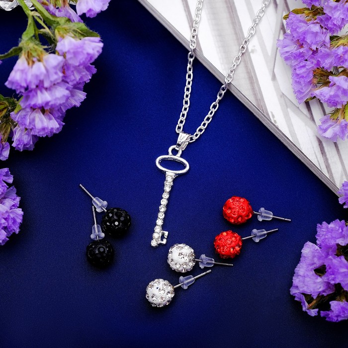 Гарнитур 2 предмета: серьги, кулон "Ключ" с шамбалой, цвет МИКС, 45см