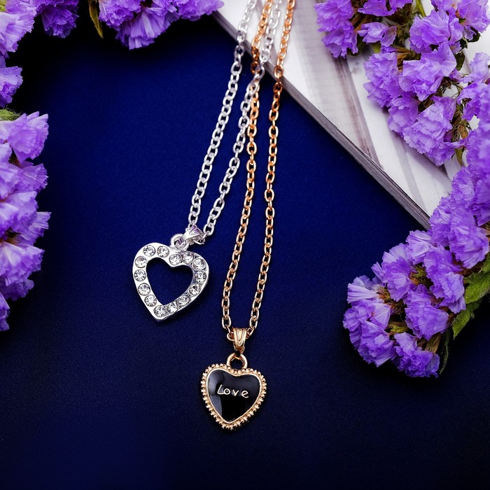 Кулон "Дуэт" сердце, две цепочки, цвет серебряно-золотой, 42 см