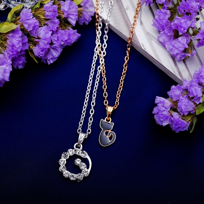 Кулон "Дуэт" кошечка, две цепочки, цвет серебряно-золотой, 42 см