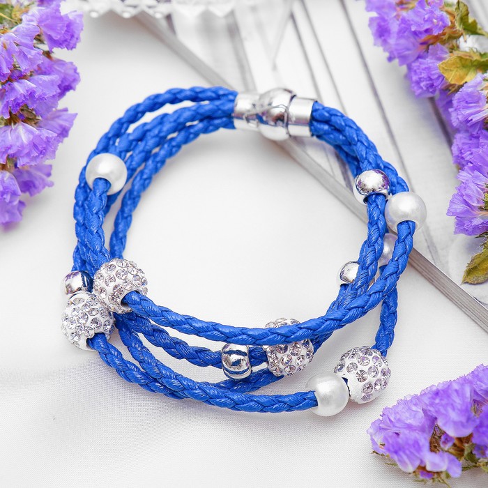 Браслет кожа "Марджери" тройной, цвет тёмно-синий