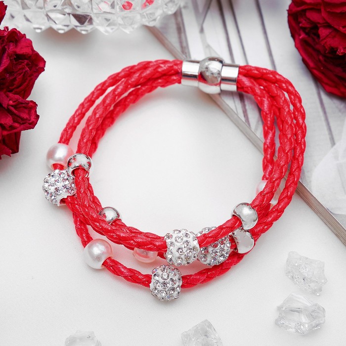 Браслет кожа "Марджери" тройной, цвет красный