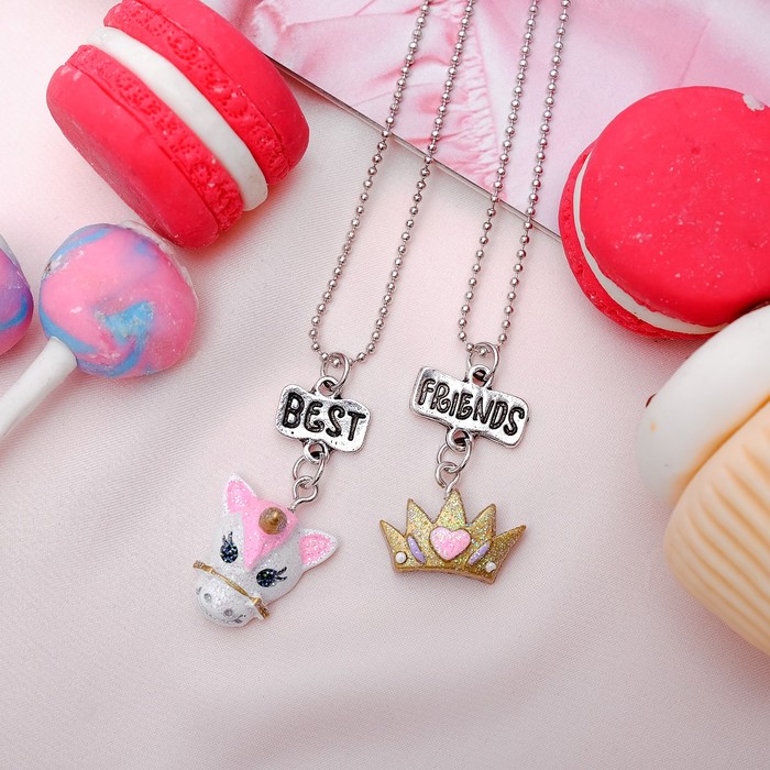 Кулон детский "Выбражулька" единорожек и корона, 2 цепочки 45 см, цветной