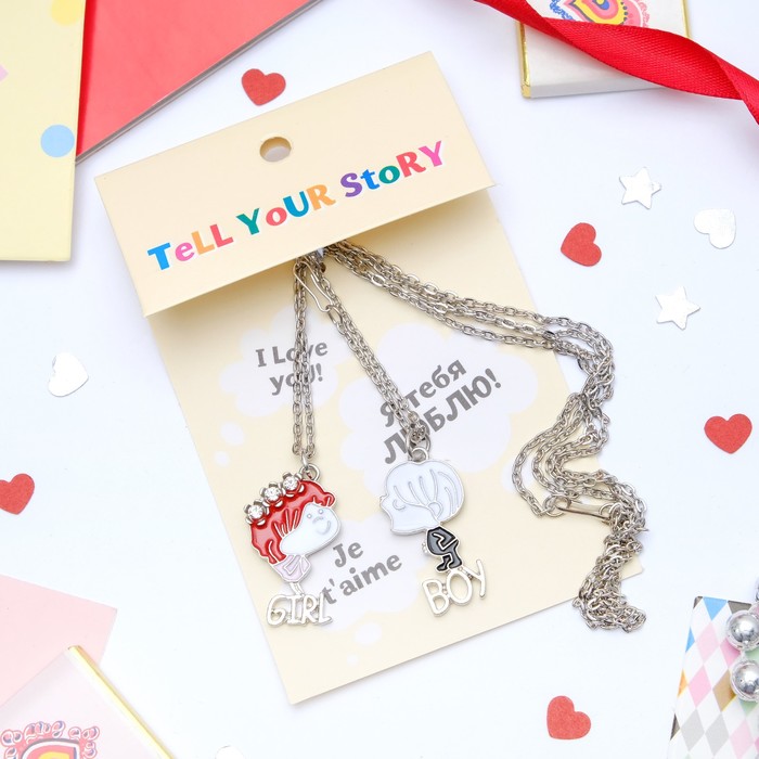 Кулон "Неразлучники" мальчик и девочка, цветной