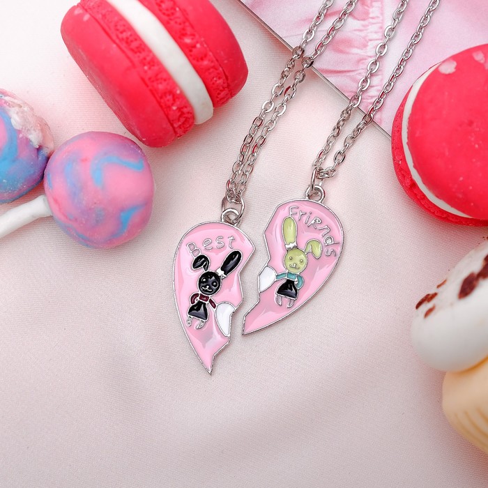 Кулон "Неразлучники" сердце с зайками, цветной