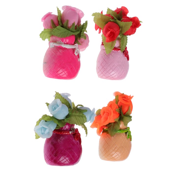 Магнит полистоун "Букет роз в мешочке" МИКС 7х3,8 см