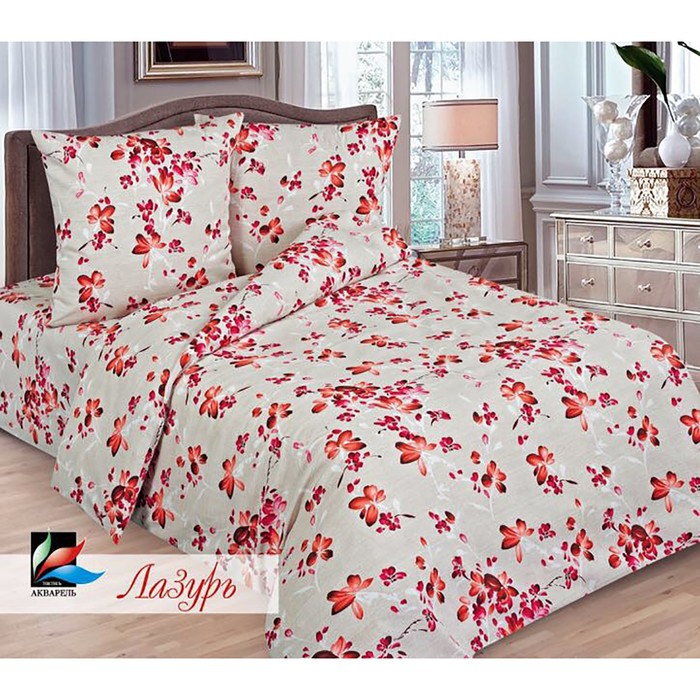 Постельное бельё 1,5 сп. Лазурь красная 150х215, 145х215, 70х70 2шт бязь 105г/м хл100%