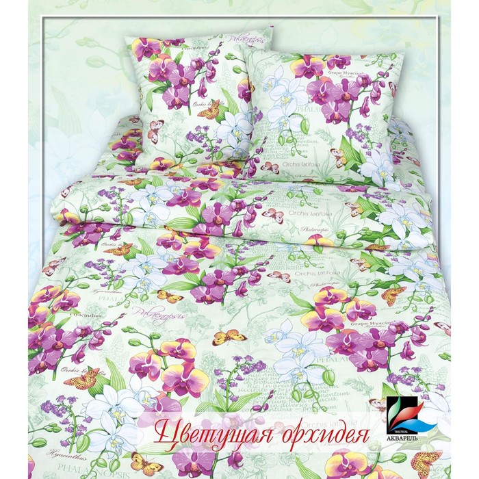 Постельное бельё 2 сп. Цветущая орхидея бежевая 180х215, 175х215, 70х70 2шт бязь 105г/м хл100%