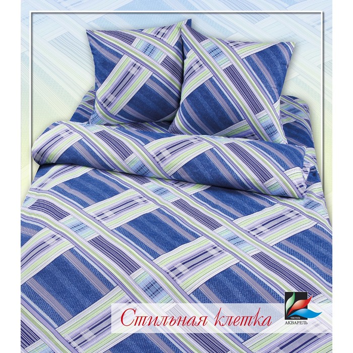 Постельное бельё 2 сп. Стильная клетка синяя 180х215, 175х215, 70х70 2шт бязь 105г/м хл100%