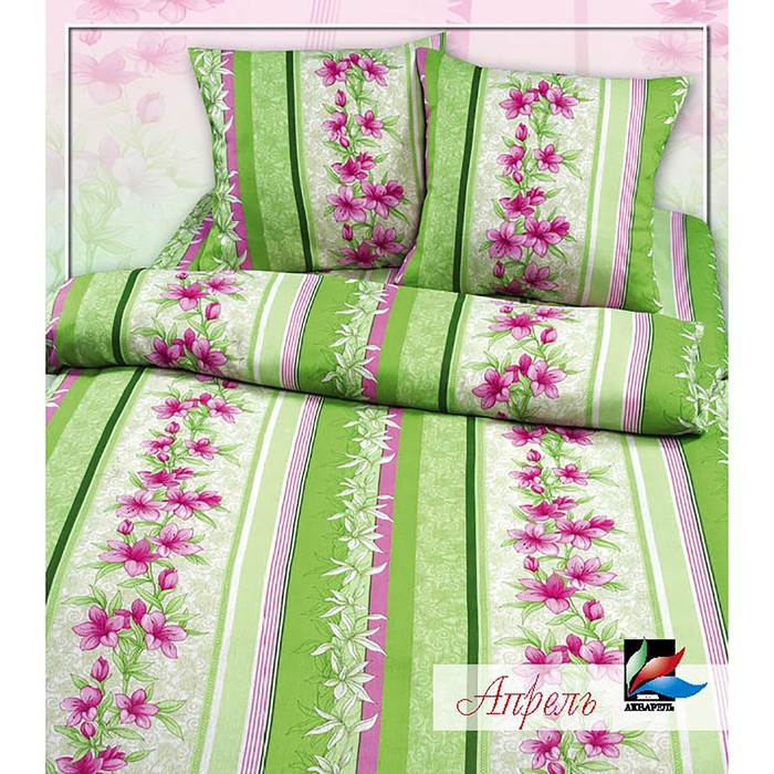 Постельное бельё 2 сп. Апрель зеленый 180х215, 175х215, 70х70 2шт бязь 105г/м хл100%