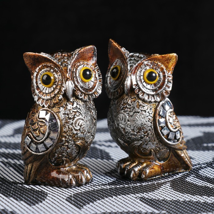 Сувенир полистоун "Совёнок Ёся" зеркальные квадратики МИКС 7,2х5х4 см