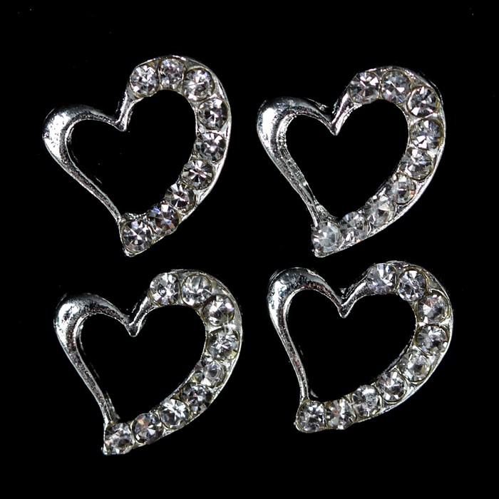 Декоративный элемент "Сердце", 4шт, цвет серебряный