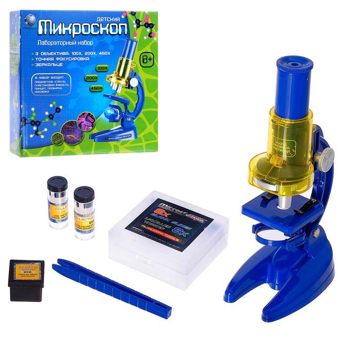Микроскоп детский: 3 объектива, фокусировка, зеркальце