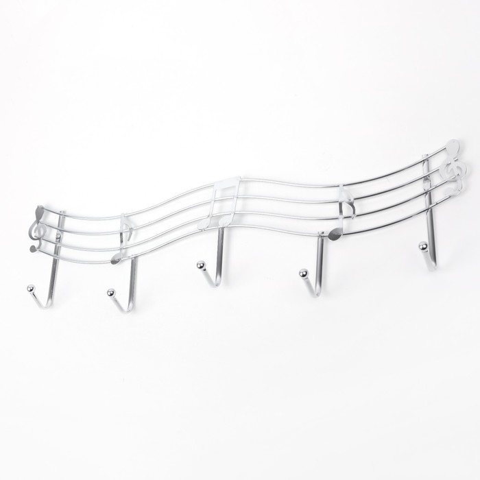 Вешалка на 5 крючков 45х13х3,5 см "Мелодия", серебро