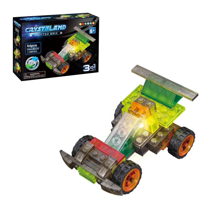 Светящийся конструктор Crystaland «Гонка», 3 в 1, 64 детали