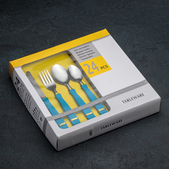 Набор столовых приборов "Радуга", 24 шт, цвета МИКС