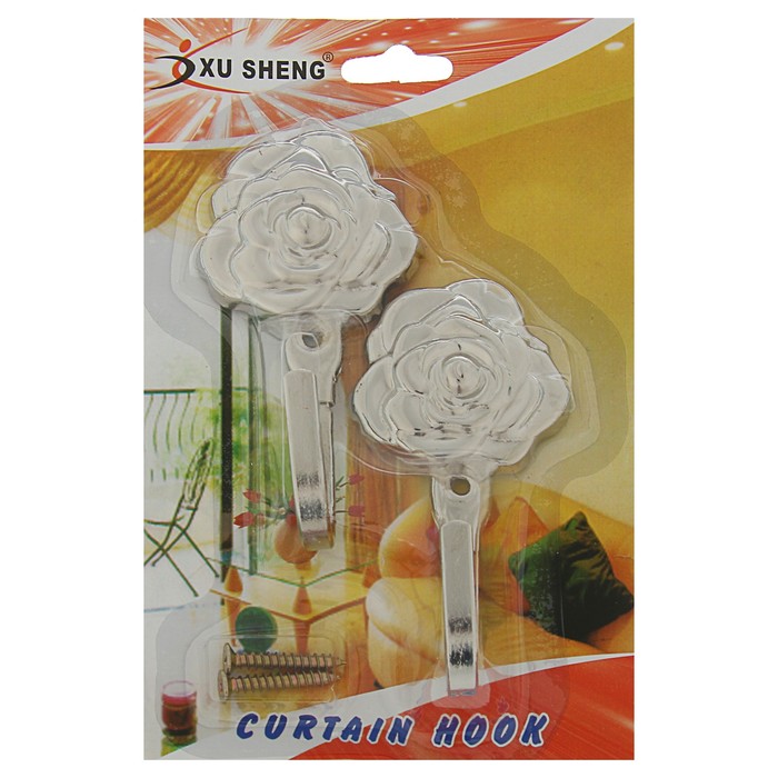 Крючок для штор KS001, однорожковый, цвет хром