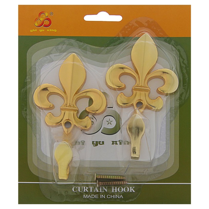 Крючок для штор KS004, однорожковый, цвет золото