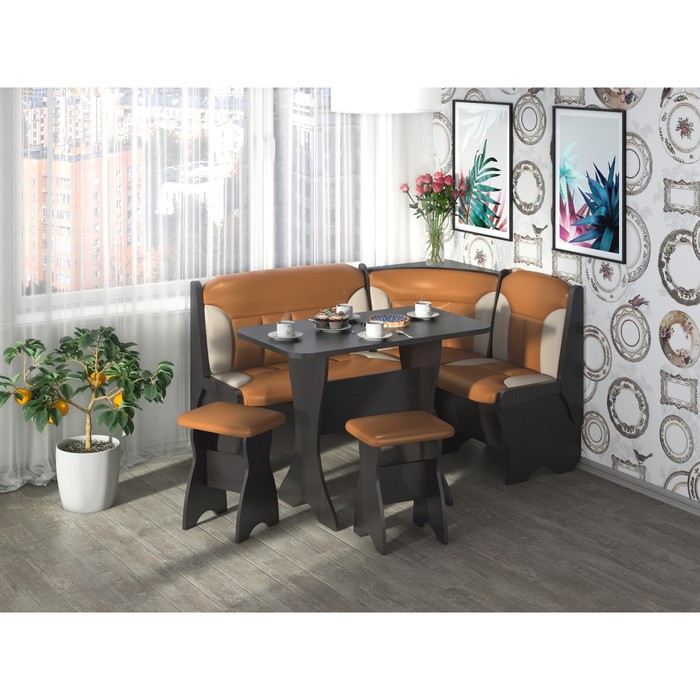 Кухонный уголок Орхидея 1500х1100х840 Венге/Золото/Беж