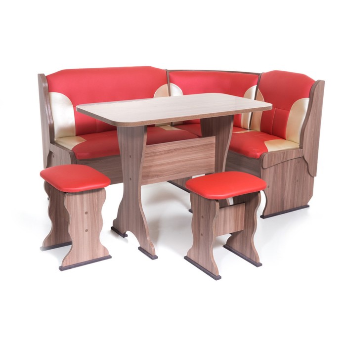 Кухонный уголок Орхидея 1500х1100х840 Ясень шимо темный/Красный/Беж