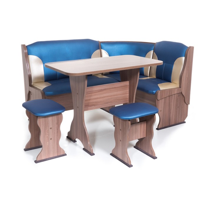 Кухонный уголок Орхидея 1500х1100х840 Ясень шимо темный/Синий/Беж