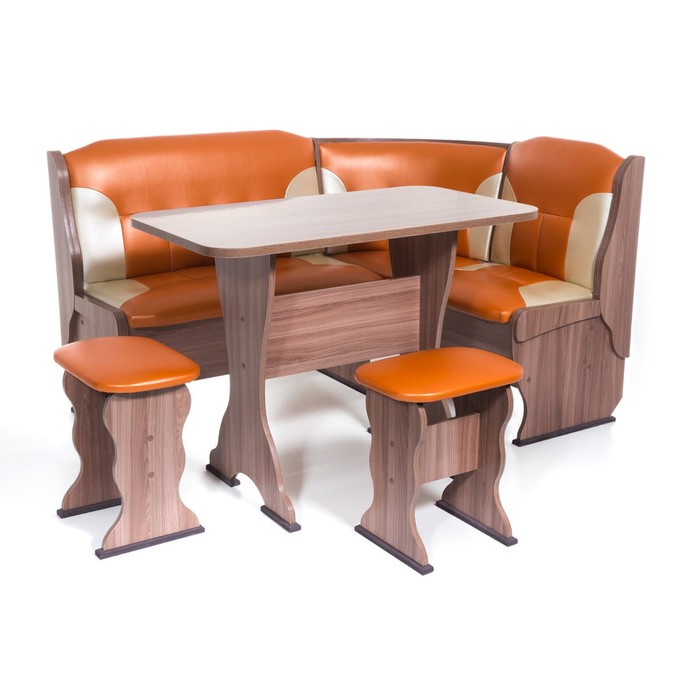 Кухонный уголок Орхидея 1500х1100х840 Ясень шимо темный/Оранж/Беж