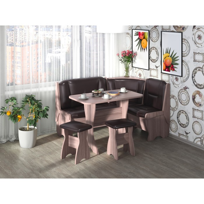 Кухонный уголок Орхидея 1500х1100х840 Ясень шимо темный/Корич темн