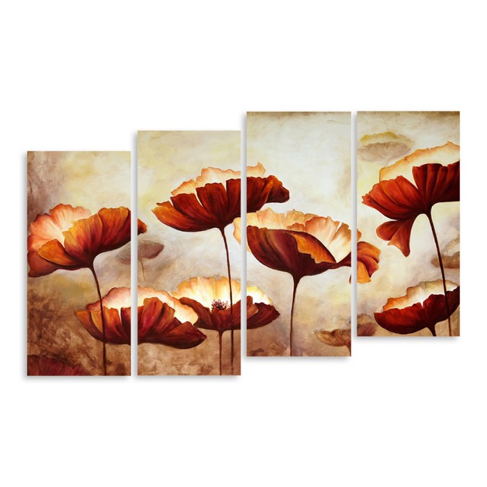 Модульная картина "Маки в тумане" 120*71 см