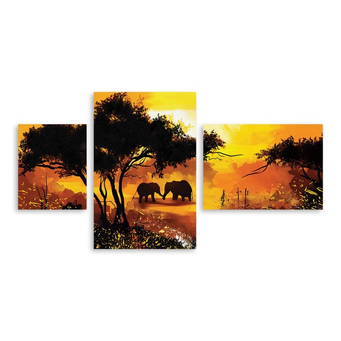 Модульная картина "Влюблённые слоны" 150*77 см