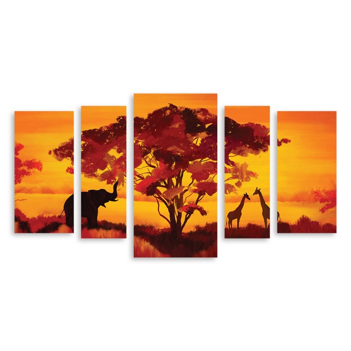 Модульная картина "Слон и жирафы" 90*47 см