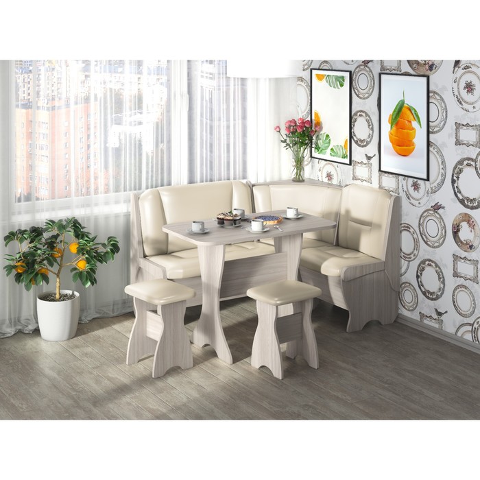 Кухонный уголок Орхидея 1500х1100х840 Ясень шимо светлый/Крем