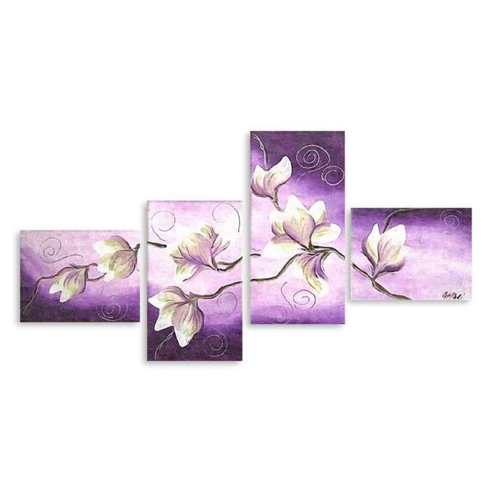 Модульная картина "Магнолии на фиолетовом фоне" 150*75 см