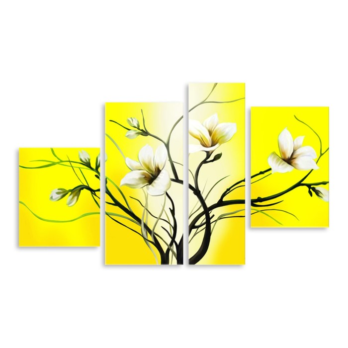Модульная картина "Магнолии на жёлтом фоне" 90*52 см