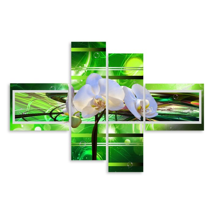 Модульная картина "Белая орхидея на зелёном фоне" 90*61 см