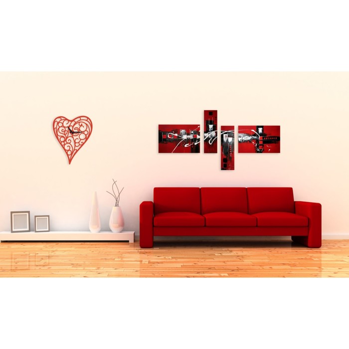 Модульная картина "Бело-чёрное на красном" 90*45 см