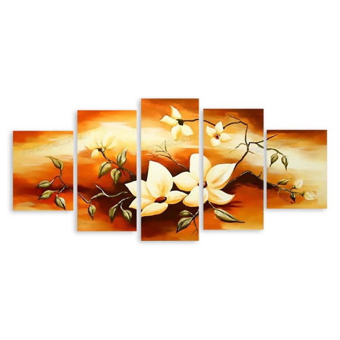 Модульная картина "Белые цветы" 120*52 см