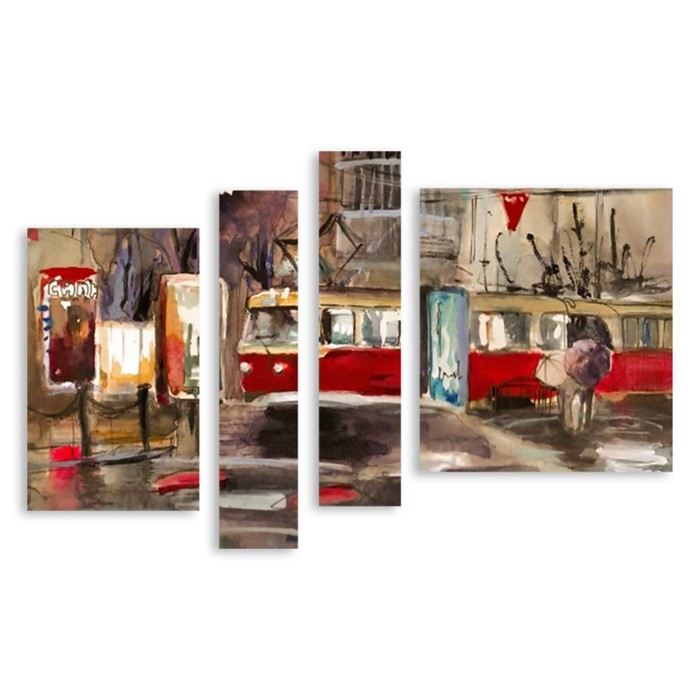 Модульная картина "Нарисованный трамвай" 120*76 см