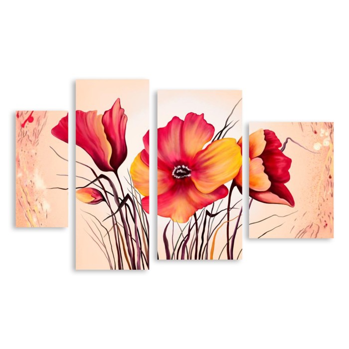 Модульная картина "Красно-оранжевые маки" 150*80 см